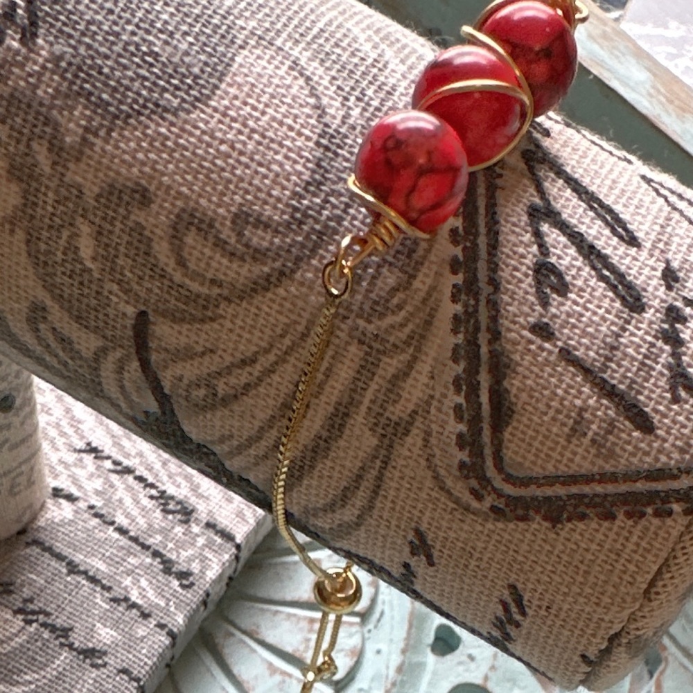 Red Turquoise gold adjustable dainty cord chain bracelet/joy and success - Picture 4 of 6